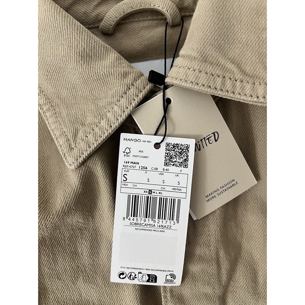 NWT Mango Men’s Tan Beige Denim Shirt Jacket, Tan Size Small (original pr. $95) - Picture 2 of 4